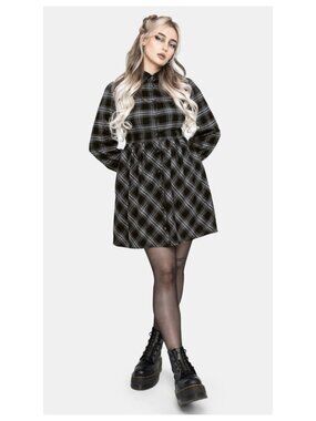 DISTURBIA Lochan Check mini shirt dress size US4